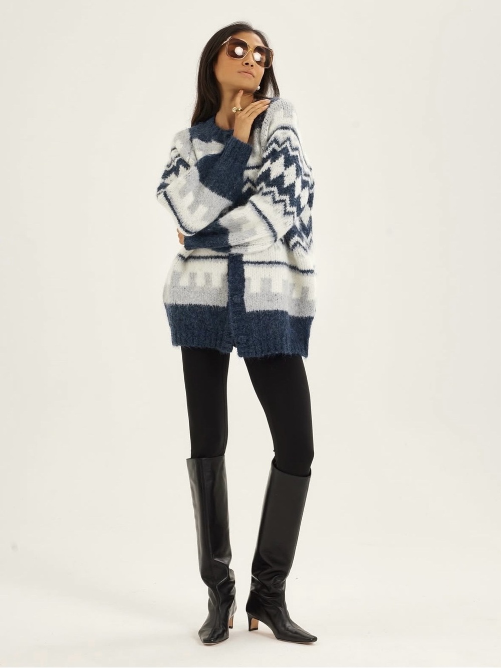 Vita Grace Aspen FairIsle Blue & White Oversized Cozy Cardigan (S-M, NWT)